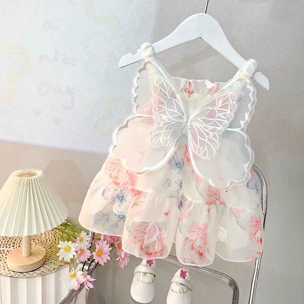 Vestido Infantil Asa de Borboletas Floral