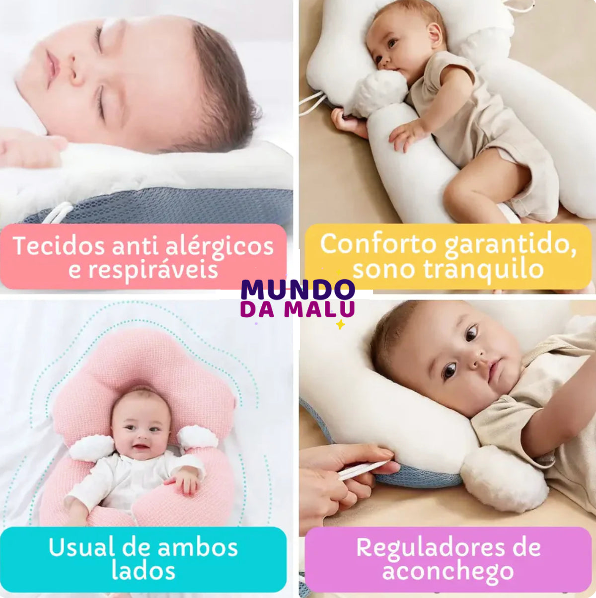 Aconcheguinho - Travesseiro Anatômico para Bebês Premium e Antialérgico