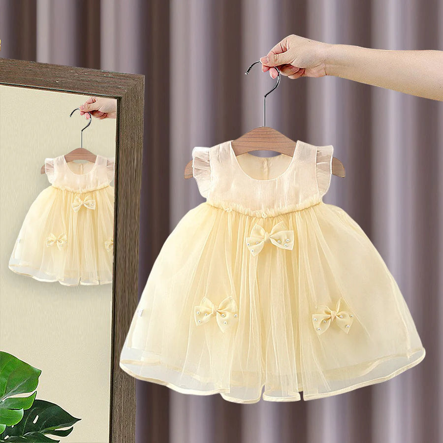 Vestido Infantil Tule Lacinho Pérolas