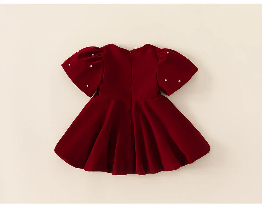 Vestido Infantil Vermelho Pérolas