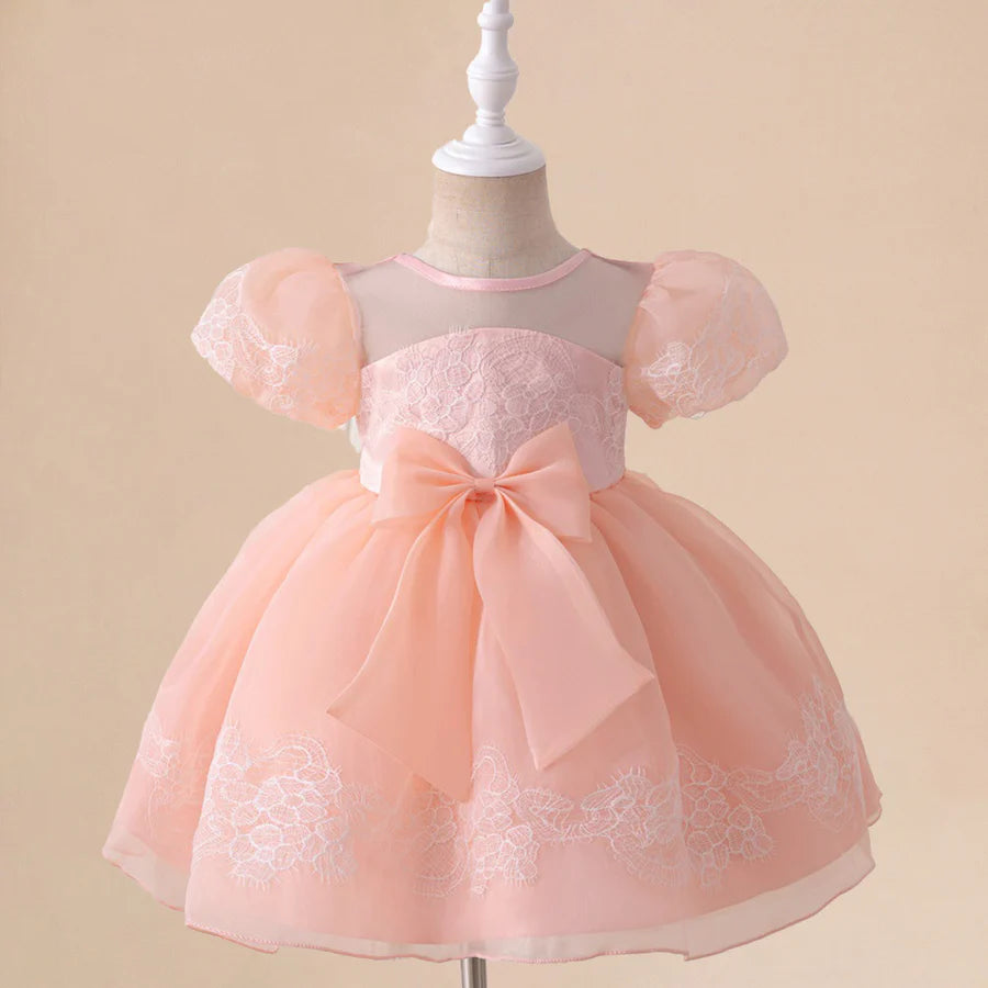 Vestido de Festa Infantil Rosa Lacinho