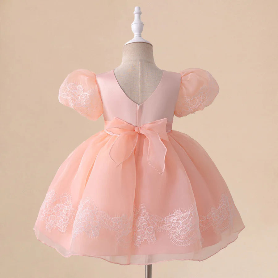 Vestido de Festa Infantil Rosa Lacinho