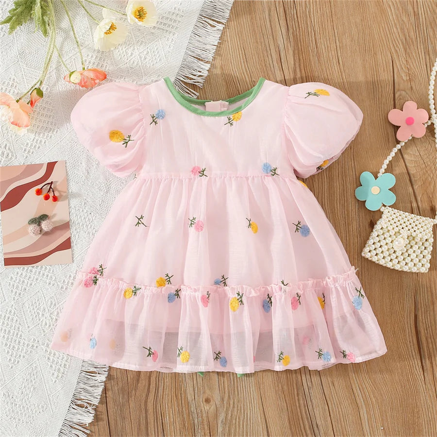 Vestido Infantil Bordado Florzinha e Laço