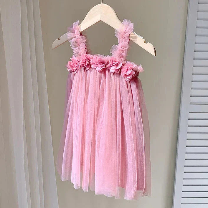 Vestido Infantil Tule Flor Vintage