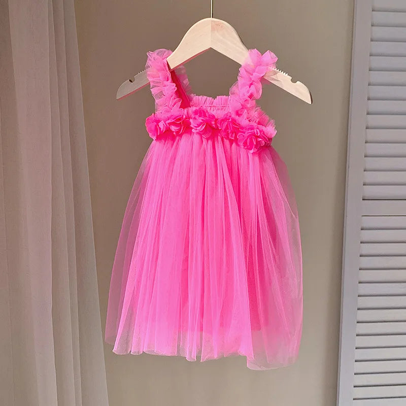 Vestido Infantil Tule Flor Vintage