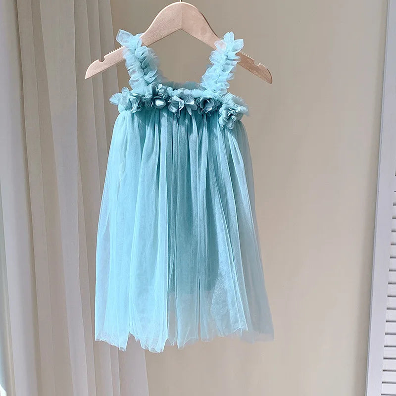 Vestido Infantil Tule Flor Vintage