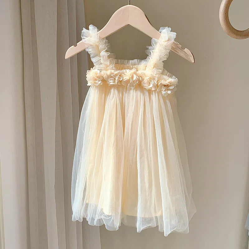 Vestido Infantil Tule Flor Vintage