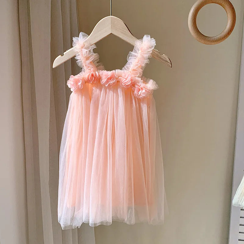 Vestido Infantil Tule Flor Vintage