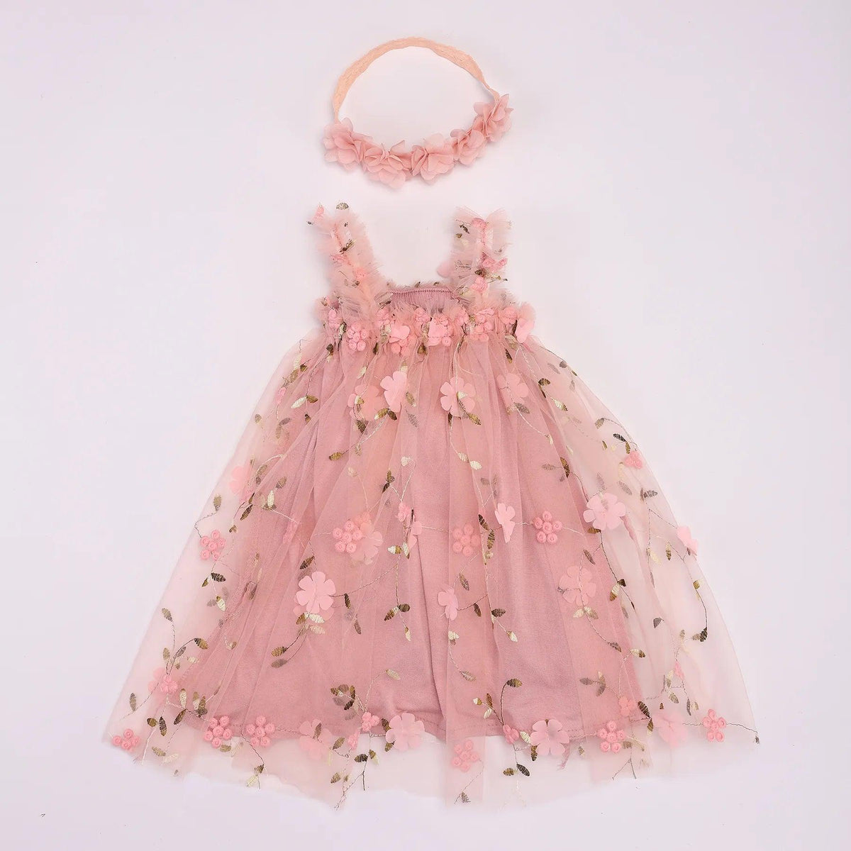 Vestido Infantil Floral + Tiara