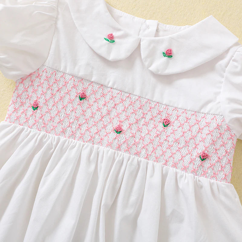 Vestido Infantil Branco Rosinhas