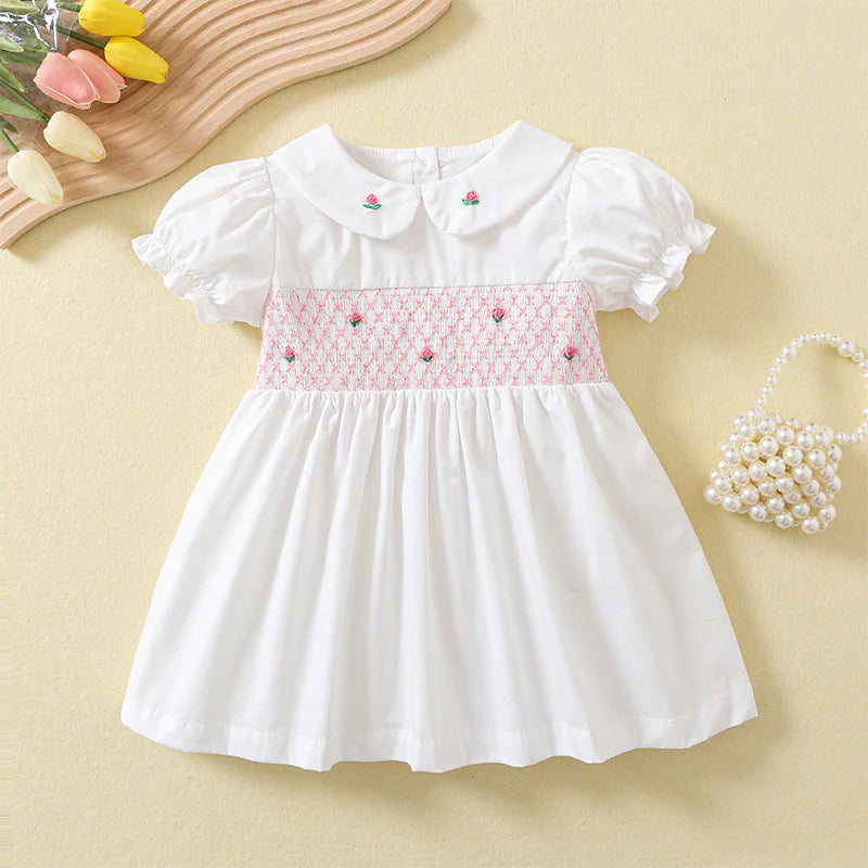 Vestido Infantil Branco Rosinhas