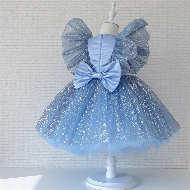 Vestido de Festa Infantil Estrelinhas e Laço